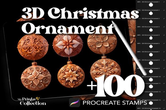 100 Procreate 3D Christmas Ornament Stamps