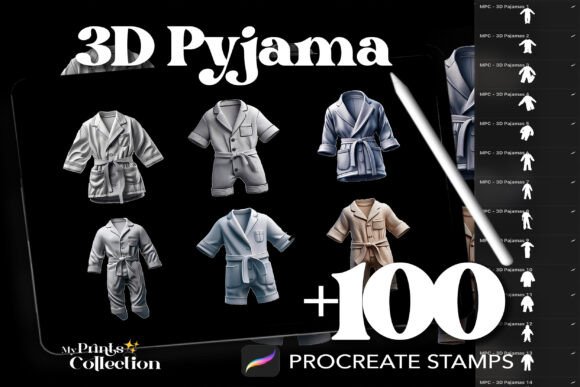 100 Procreate 3D Pyjama Stamps