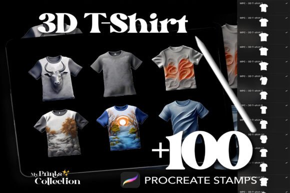 100 Procreate 3D T-Shirt Stamps