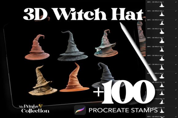100 Procreate 3D Witch Hat Stamps: A Magical Toolkit for Digital Creators