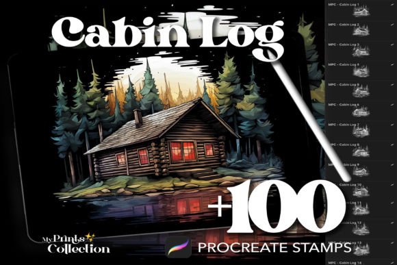 100 Procreate Cabin Log Stamps