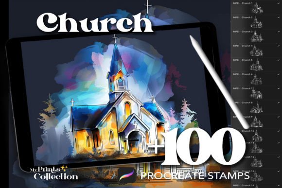 100 Procreate Church Stamps: Elevating Digital Art with Spiritual Elegance