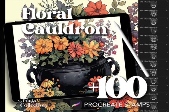 100 Procreate Floral Cauldron Stamps