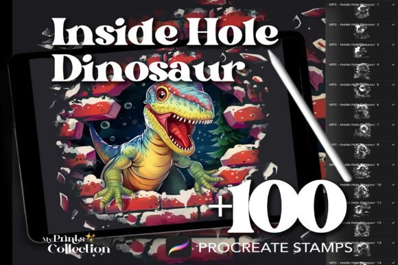 100 Procreate Inside Hole Dinosaur Stamps