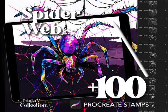 100 Procreate Spider Web Stamps