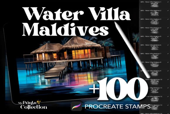 100 Procreate Water Villa Maldives Stamps