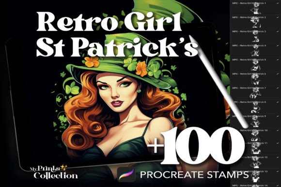 Reviving Vintage Charm: The 100 Procreate Retro Girl St Patrick Collection